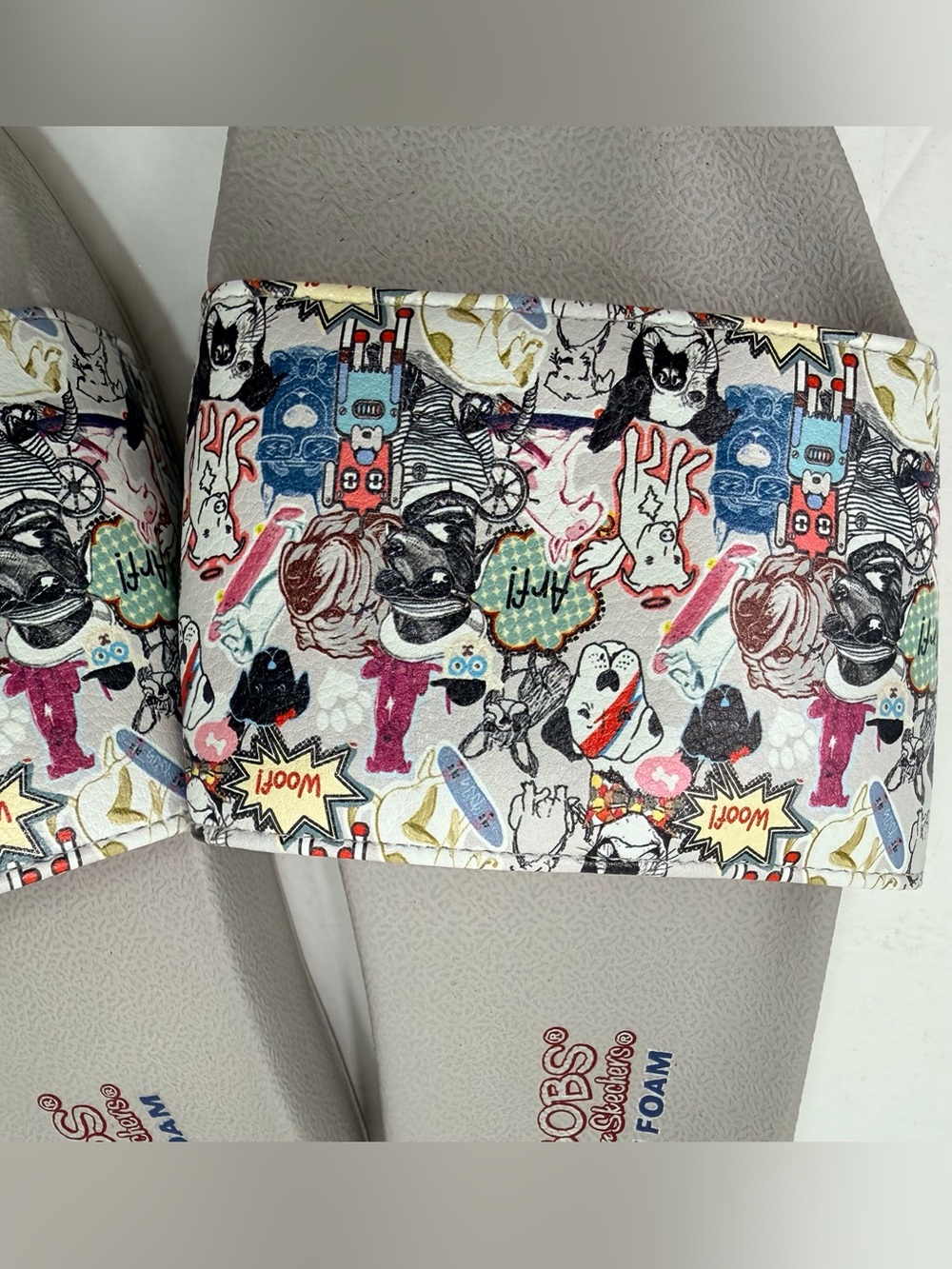 Skechers BOBS Gray Slide Sandals with Multicolor Dogs Print Graphic Strap - Picture 5 of 7